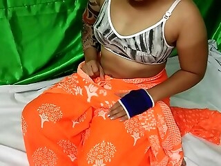 Indian Aunty Orange Saree Hook-up